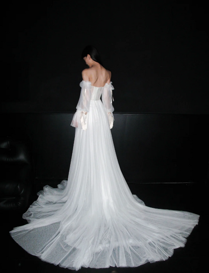 Chic White Sheath Tulle Wedding Dress for Bride DP06626