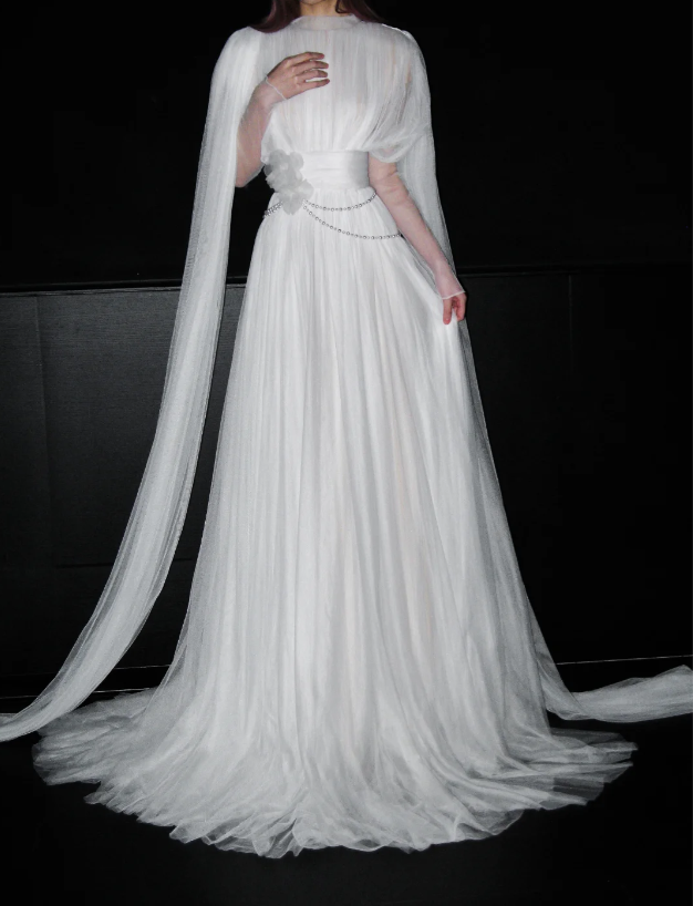 Chic White Sheath Tulle Wedding Dress for Bride DP06626