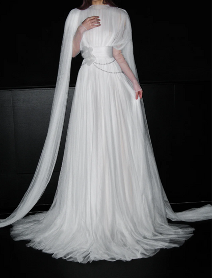 Chic White Sheath Tulle Wedding Dress for Bride DP06626