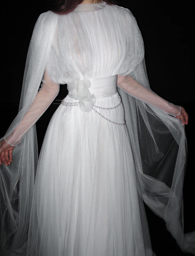 Chic White Sheath Tulle Wedding Dress for Bride DP06626
