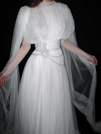 Chic White Sheath Tulle Wedding Dress for Bride DP06626