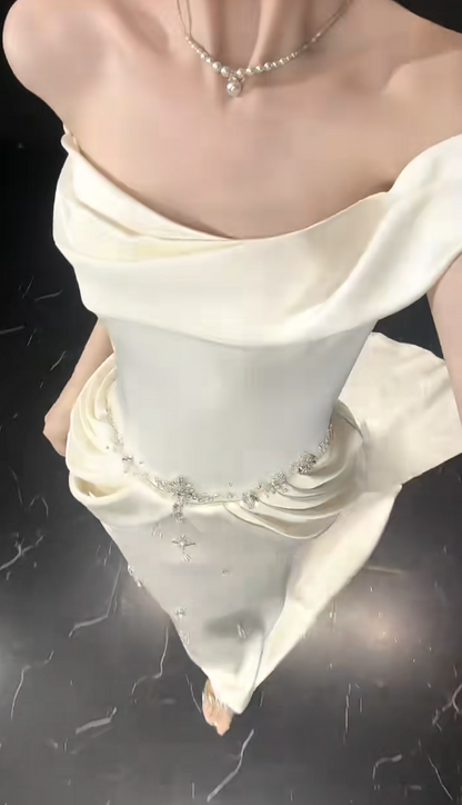 Chic White Sheath Satin Wedding Dress for Bride DP06629