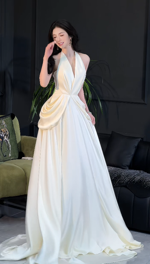 Chic White A-Line Satin Wedding Dress for Bride DP06631