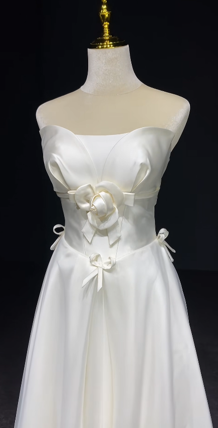 Chic White A-Line Satin Wedding Dress for Bride DP06633