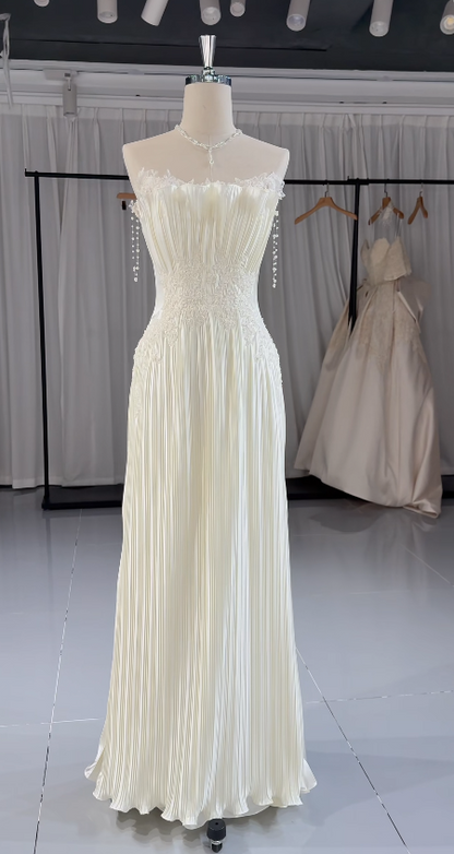 Chic White A-Line Satin Wedding Dress for Bride DP06635