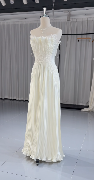 Chic White A-Line Satin Wedding Dress for Bride DP06635