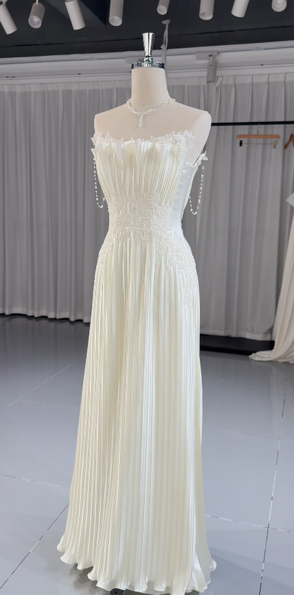 Chic White A-Line Satin Wedding Dress for Bride DP06635