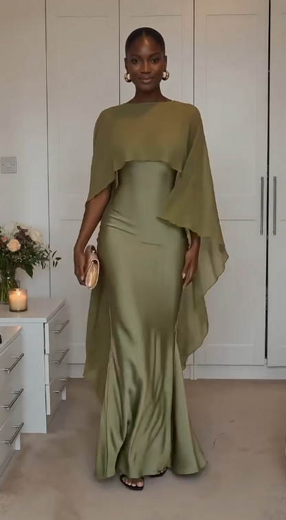 Elegant Olive Green Prom Dress Sheath Satin Long Evening Dress DP06642