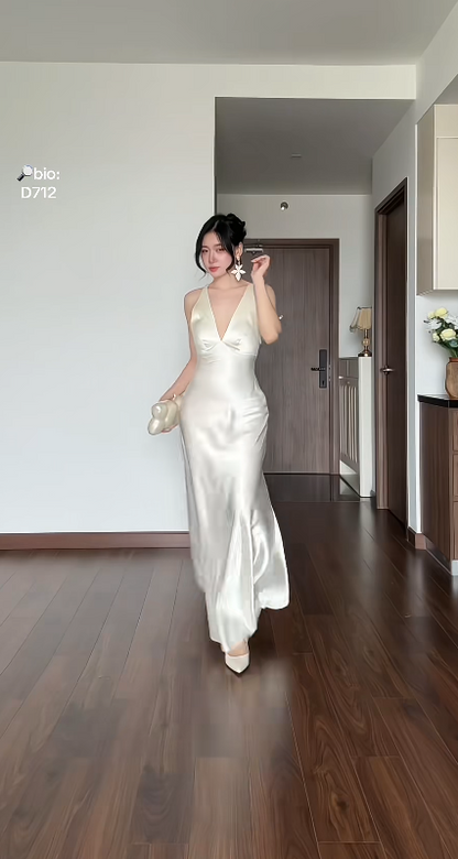 Elegant Ivory Prom Dress Sheath Satin Long Evening Dress DP06643