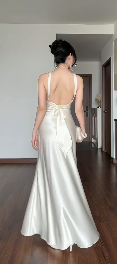 Elegant Ivory Prom Dress Sheath Satin Long Evening Dress DP06643