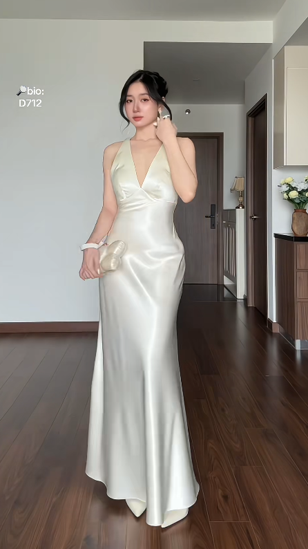 Elegant Ivory Prom Dress Sheath Satin Long Evening Dress DP06643