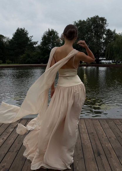 Elegant Champagne Prom Dress Sheath Chiffon Long Evening Dress DP06644
