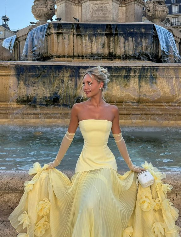 Elegant Yellow Prom Dress Sheath Chiffon Long Evening Dress DP06645