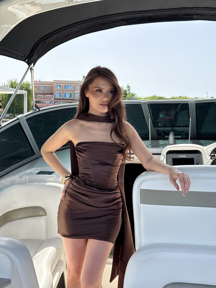 Elegant Brown Short Homecoming Dress Satin Sheath 16th Birthday Dress DP06653