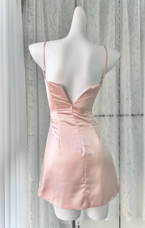 Elegant Pink Short Homecoming Dress Satin Sheath 16th Birthday Dress DP06654