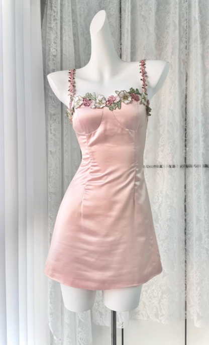Elegant Pink Short Homecoming Dress Satin Sheath 16th Birthday Dress DP06654