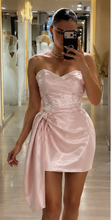 Elegant Pink Short Homecoming Dress Satin Sheath 16th Birthday Dress DP06655