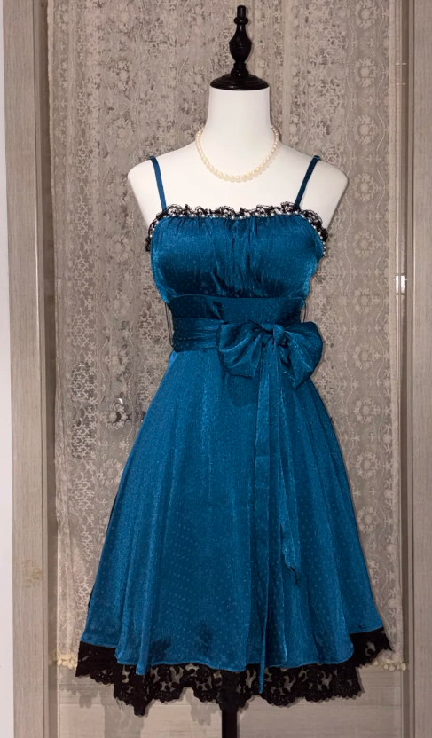 Chic Blue Short Homecoming Dress Satin Sheath Birthday Dress DP06667