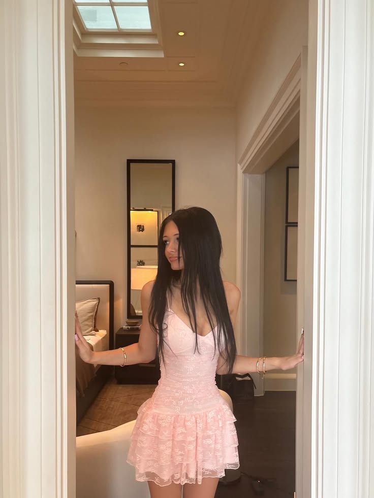 Chic Pink Short Homecoming Dress Lace Sheath Birthday Dress DP06677