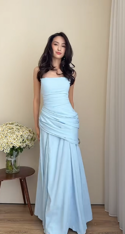 Chic Blue Prom Dress Chiffon Sheath Long Evening Dress DP06695