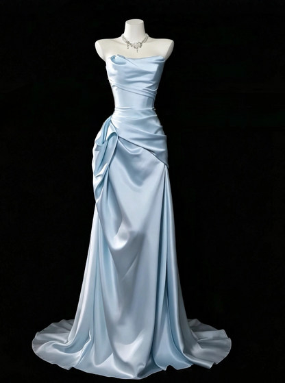 Elegant Blue Evening Dress Sheath Satin Long Prom Dress DP06706