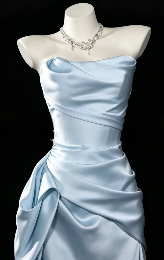 Elegant Blue Evening Dress Sheath Satin Long Prom Dress DP06706