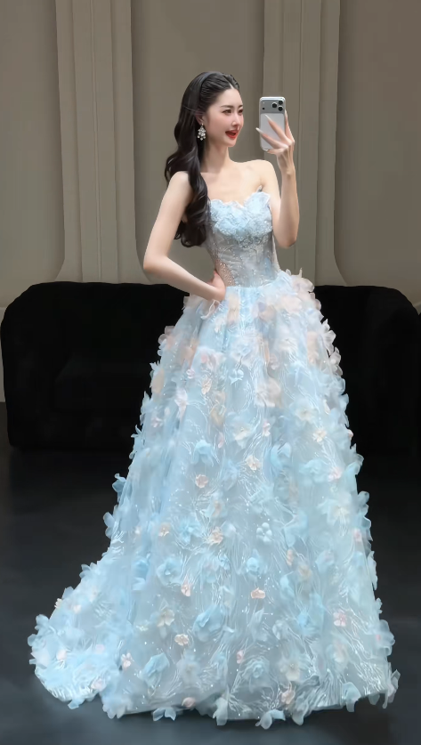 Elegant Blue Evening Dress A-Line Tulle Long Prom Dress DP06707
