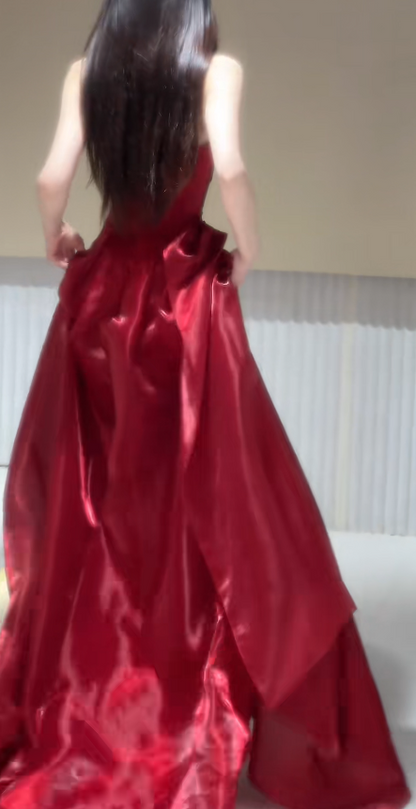 Elegant Burgundy Evening Dress A-Line Satin Long Prom Dress DP06708