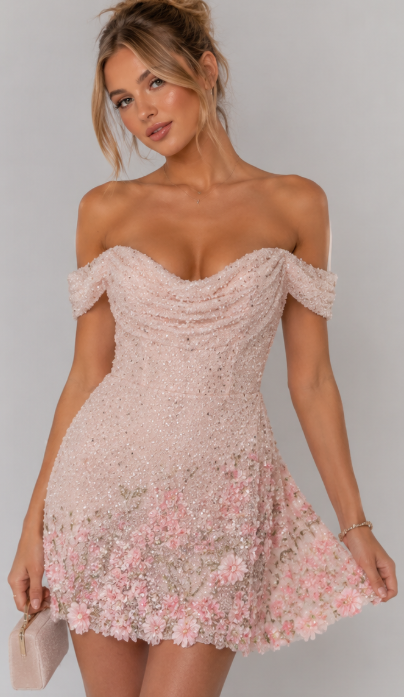 Fashion Pink  Hoco Dress Sheath Chiffon Beaded Birthday Dress DP06713