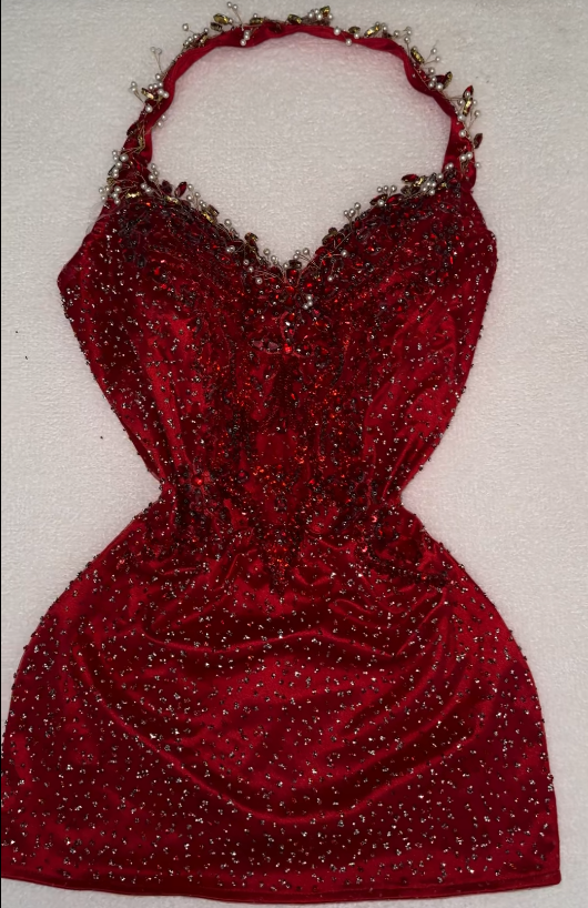 Fashion Burgundy Hoco Dress Sheath Beaded Satin Birthday Dress DP06722