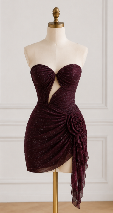 Fashion Burgundy Birthday Dress Sheath Chiffon Homecoming Dress DP06754