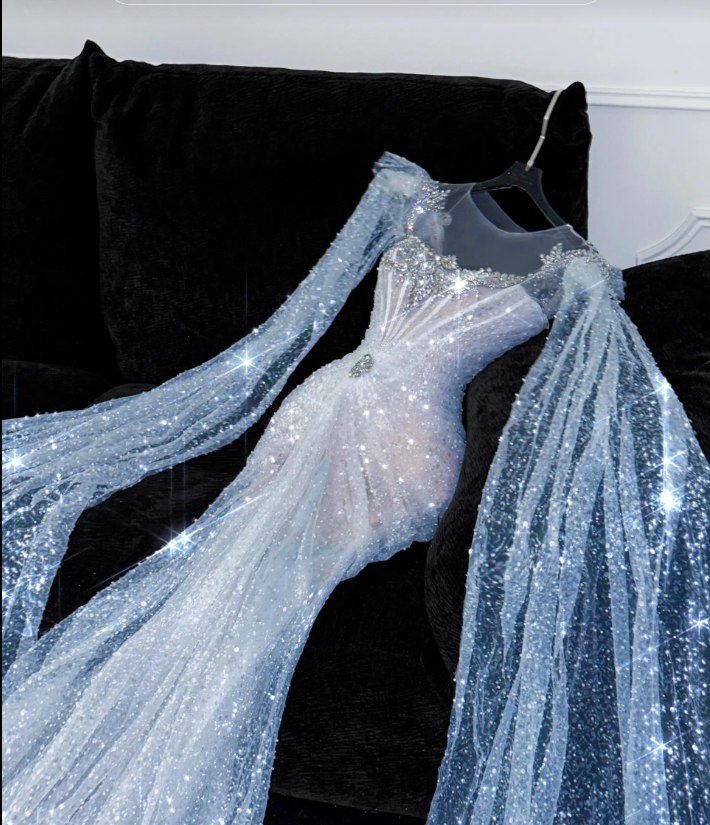 Chic White Long Evening Dress Mermaid Tulle Prom Dress DP06762