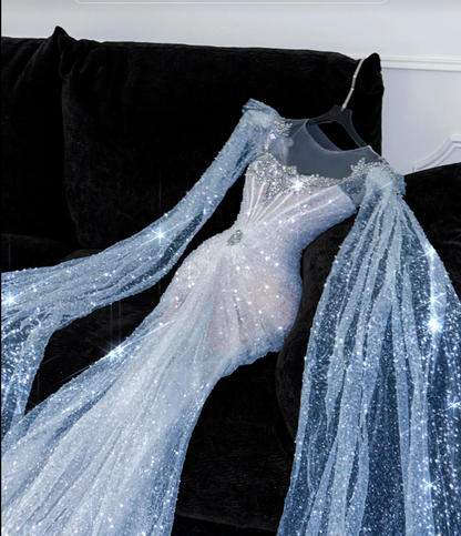 Chic White Long Evening Dress Mermaid Tulle Prom Dress DP06762