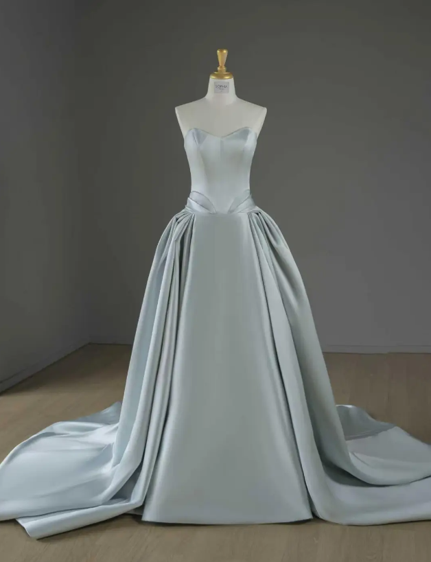 Chic Tiffany Blue Long Evening Dress A-Line Satin Prom Dress DP06763