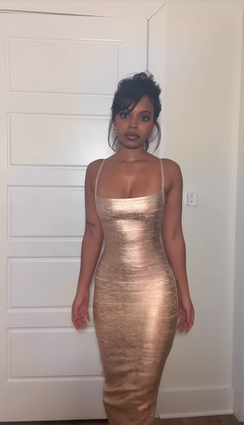 Chic Gold Long Evening Dress Sheath Satin Prom Dress DP06765