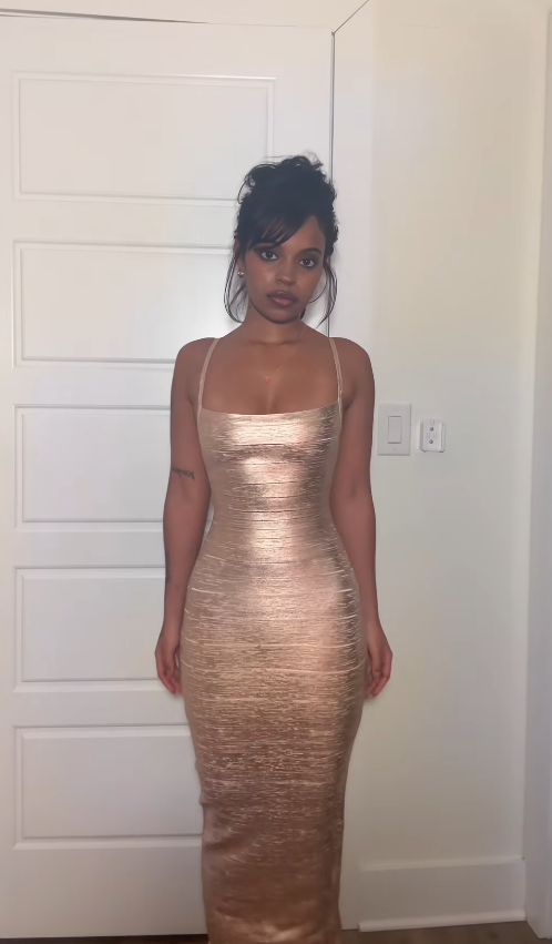 Chic Gold Long Evening Dress Sheath Satin Prom Dress DP06765