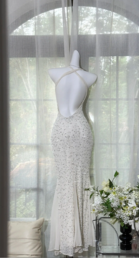 Chic White Long Evening Dress Sheath Chiffon Prom Dress DP06767