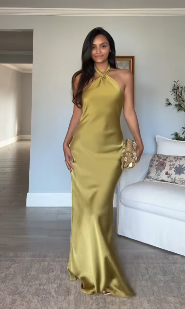 Chic Yellow Long Evening Dress Sheath Satin Prom Dress DP06770