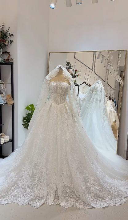 Chic White A-Line Lace Long Wedding Dress DP06777