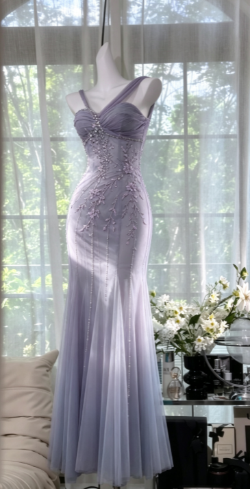 Elegant Dusty Purple Prom Dress Sheath Chiffon Long Evening Dress DP06782
