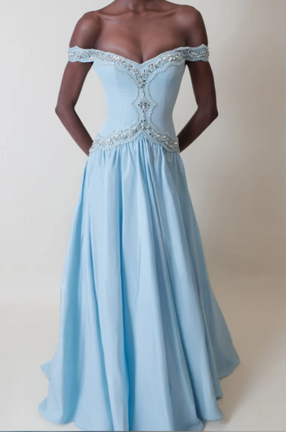 Elegant Blue Prom Dress Sheath Chiffon Long Evening Dress DP06789