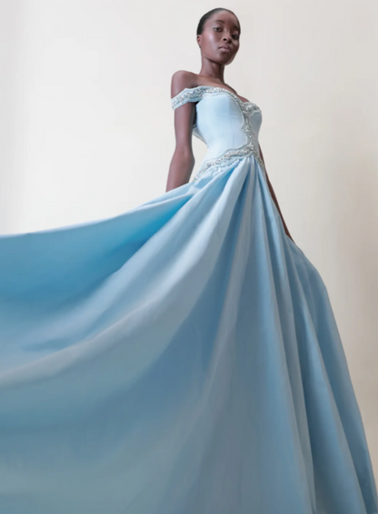Elegant Blue Prom Dress Sheath Chiffon Long Evening Dress DP06789