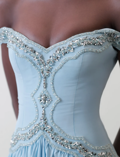 Elegant Blue Prom Dress Sheath Chiffon Long Evening Dress DP06789