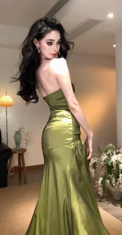Elegant Green Prom Dress Sheath Satin Long Evening Dresss DP06790