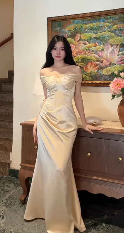 Elegant  Champgane Prom Dress Sheath Satin Long Evening Dress DP06791