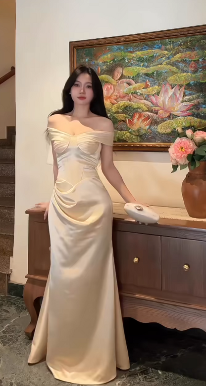 Elegant  Champgane Prom Dress Sheath Satin Long Evening Dress DP06791