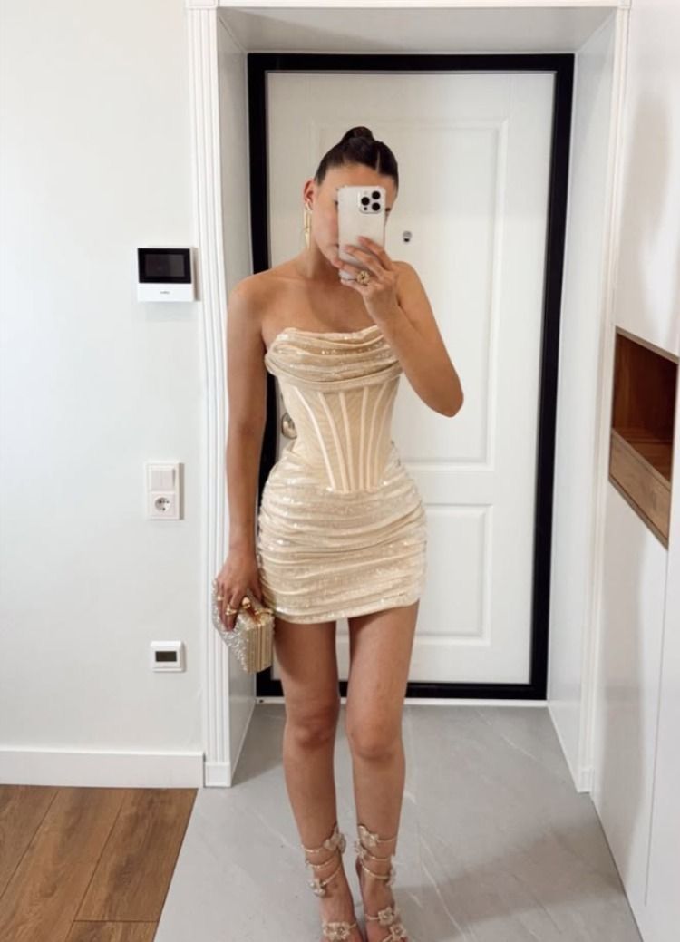 Pretty Light Gold Birthday Dress Sheath Tulle Short Homecoming Dress DP06804