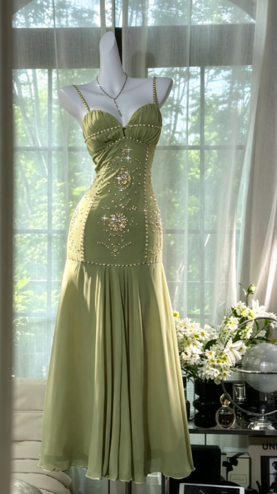 Elegant Green Prom Dress Sheath Chiffon Long Evening Dress DP06833