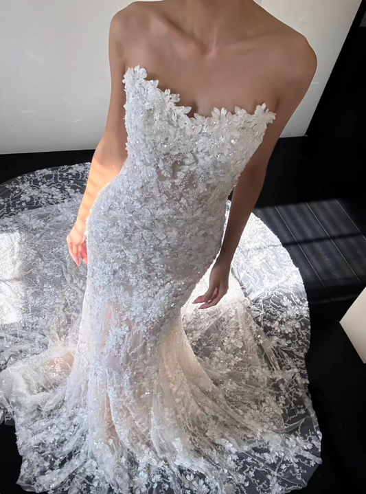 Chic White Bridal Gown Mermaid Lace Wedding Dress DP06837