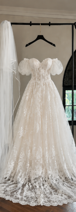 Chic White Bridal Gown A-Line Tulle Wedding Dress DP06841